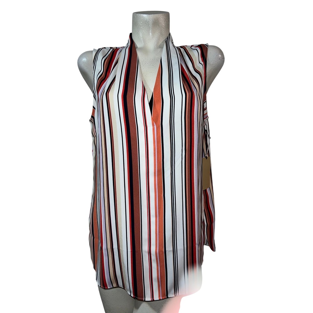 Halogen Womens Sleeveless V-Neck Striped Shell Blouse Multi-Color Size L NEW